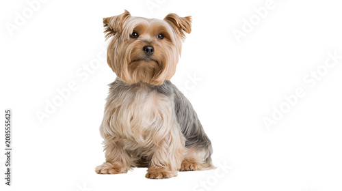 Obraz na płótnie Yorkshire Terrier dog sitting with fluffy fur and alert expression