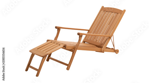 Foto Wooden deck chair with adjustable backrest and footrest