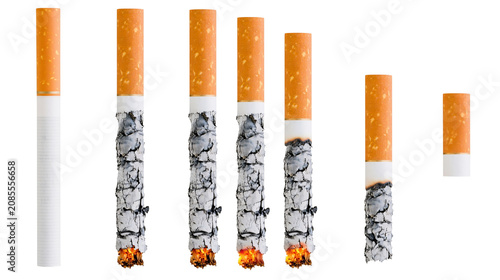 Valokuva Unlit and burning cigarettes with ash and glowing embers
