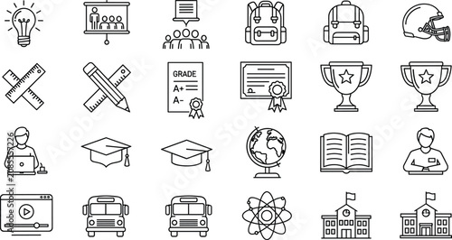Flat of education concepts and symbols isolated on white background learning school knowledge books