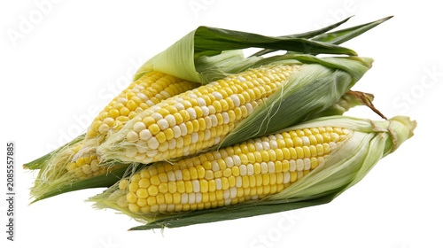 Bild auf Leinwand Three fresh ears of bi-color corn with green husks
