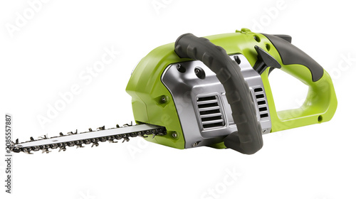 Tableau sur toile Green and silver cordless chainsaw with black handle