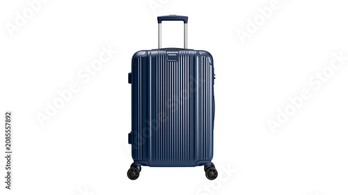 Fotografie Dark blue ribbed hard-shell suitcase with wheels and telescopic handle