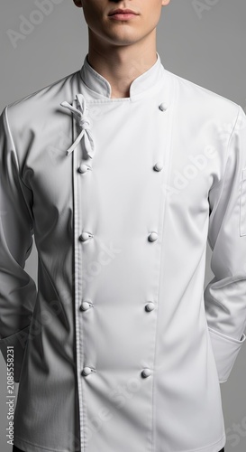 Professional Chef Wearing a Classic Double-Breasted White Uniform.