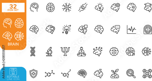 Fotografie Brain line editable Editable line Vector illustration icon set