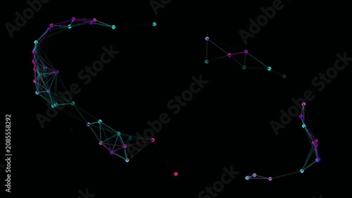 Abstract Network Connections: A dark digital canvas illuminated by glowing nodes and connecting lines, forming an intricate, abstract network pattern.