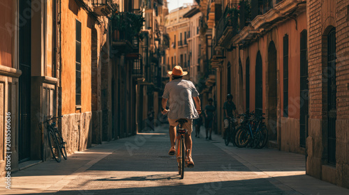 Golden light spills through narrow city streets
