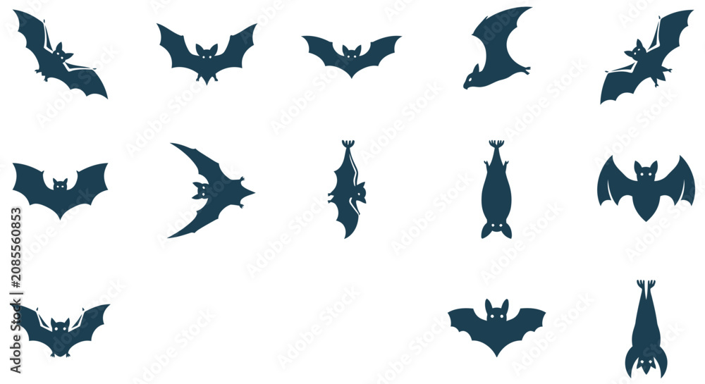 Fototapeta premium Black Bat Silhouettes In Square Frames On White Background bats
