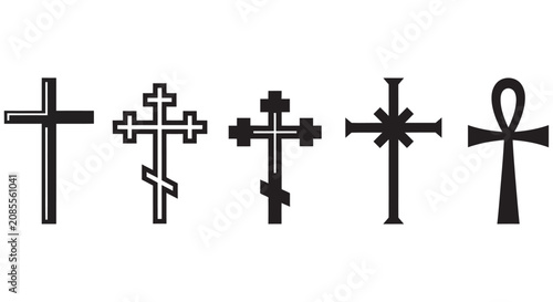 Fotografie Collection Of Religious Crosses Black Silhouette On White Background christianit