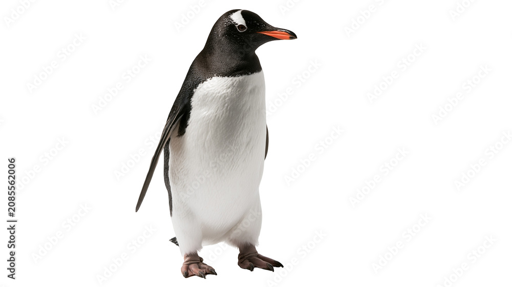 Φωτογραφία Gentoo penguin standing upright with orange beak and white markings