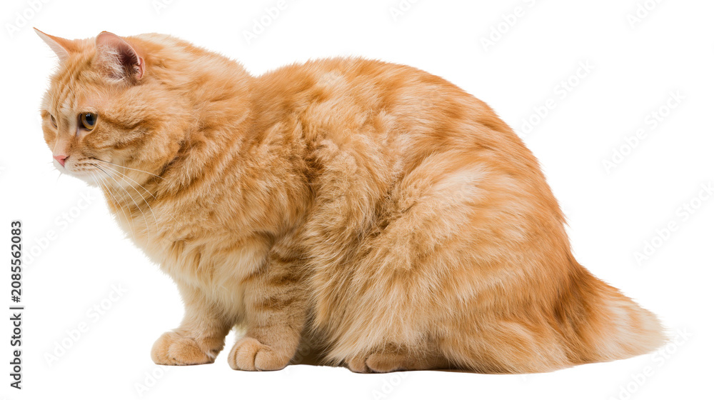 Fotografie Fluffy orange tabby cat sitting profile view