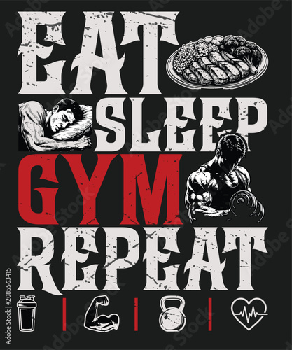 Eat Sleep Gym Repeat Typography T-Shirt and Hoodie Design for Fitness Lovers