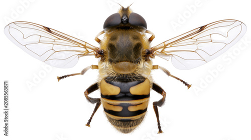 Obraz na płótnie Hoverfly insect with yellow and black stripes wings, and large eyes