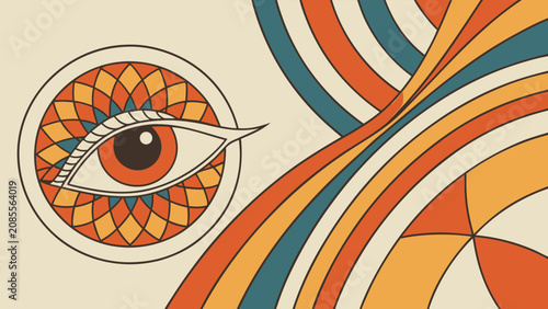 Fotografie Abstract checkerboard eye coloring page with imaginative details and retro groovy visual themes