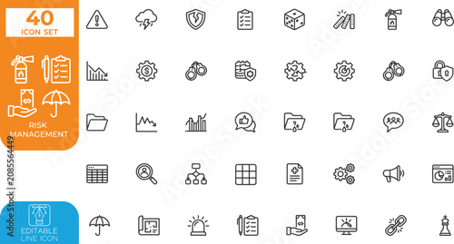 Cuadro en lienzo Risk mitigationEditable line Vector illustration icon set