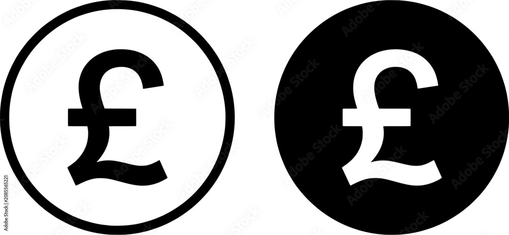 Obraz premium British pound sterling currency symbol icon set. Outline and solid black circle styles. Editable vector illustration on white background.