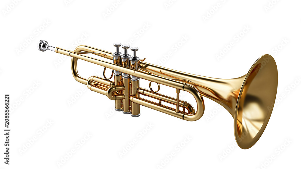 Obraz premium Shiny brass trumpet with valves and bell