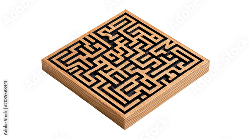 Фотография Square wooden maze puzzle with black paths
