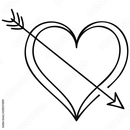 Fotografie Two intertwined hearts with arrow vector silhouette illustration