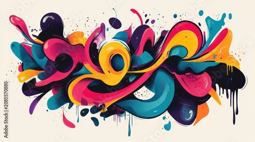 Abstract graffiti art with vibrant colors and dynamic shapes