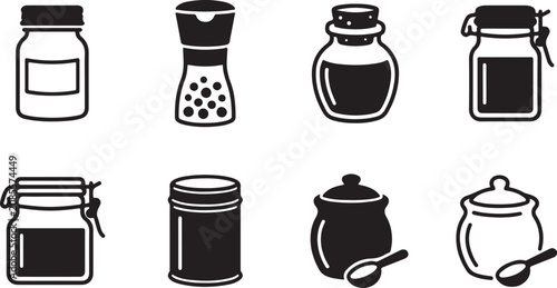 Photos Black and white spice and condiment containers set illustration Vector