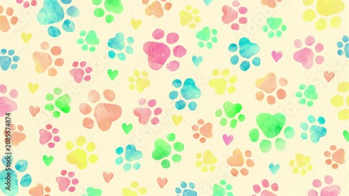 Pet dog cat paw prints pattern background