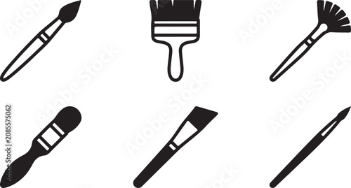 Tableau sur toile Six different types of paintbrushes icon set in black and white Vector