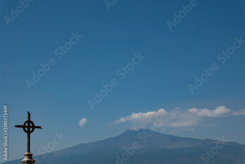 ETNA VOLCANO WITH A CROSS IN SICILY