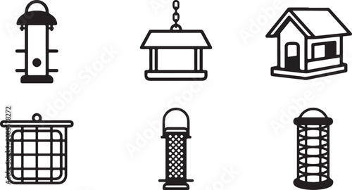 Bild auf Leinwand Six different bird feeder designs in black and white vector style Vector