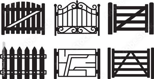 Fotografie Six different styles of black and white decorative fence gate icons Vector