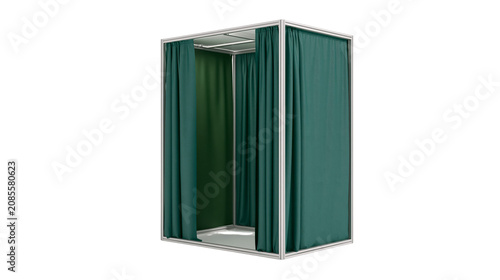 Foto Metal frame changing room with green curtains