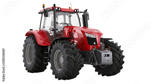 Photos Red modern agricultural tractor with large tires and cab