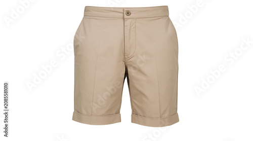 Photography Khaki chino shorts with cuffed hems and button closure