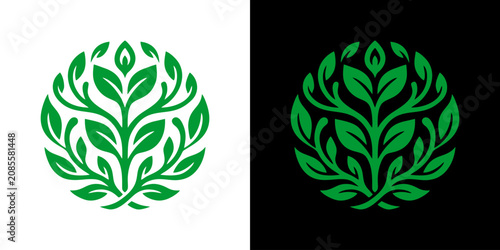 Quadro su tela A green leafy logo appears on white and black backgrounds side by side