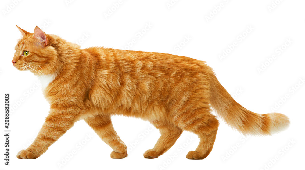Фотография Orange tabby cat walking profile view