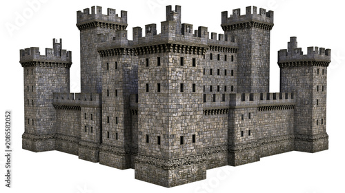 Tableau sur toile Stone medieval castle with multiple towers and crenellations