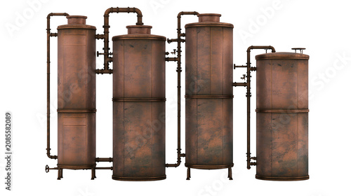 Foto Industrial copper tanks with pipes and valves