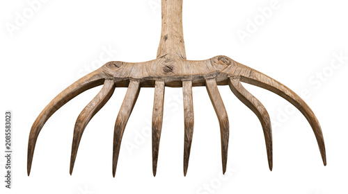 Fotografie Antique wooden pitchfork with curved tines