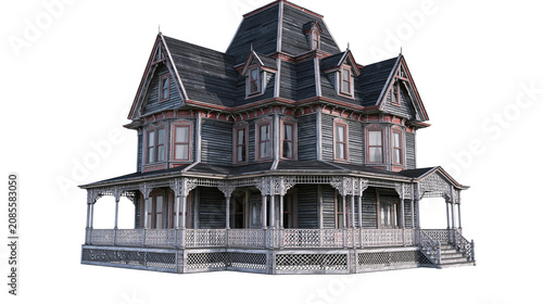 Tableau sur toile Victorian Mansion with Mansard Roof and Wrap-around Porch