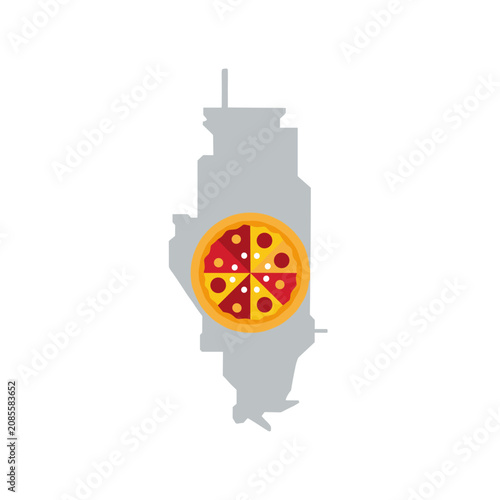 Illinois state map silhouette featuring a round pepperoni pizza