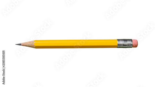 Fotografi Yellow hexagonal pencil with pink eraser and metal ferrule