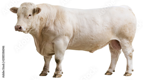 Vászonkép Muscular white Charolais bull standing profile view
