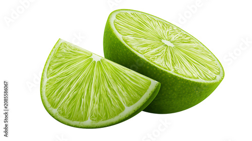 Cuadro en lienzo Fresh lime halves with vibrant green pulp and white pith