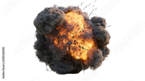 Fényképezés Fiery explosion with dark smoke and debris