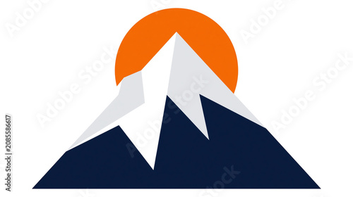 Stylized mountain peak with orange sun behind