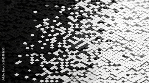 Dynamic Abstract Pixel Cube Grid With Smooth Black to White Gradient Texture for Modern Digital Art