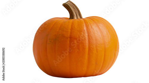 Obraz na plátně Orange pumpkin with thick stem and ribbed texture
