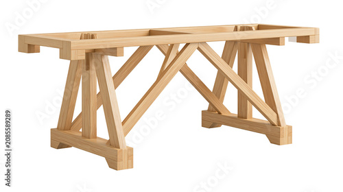 Fotografie Wooden trestle table base with geometric support structure
