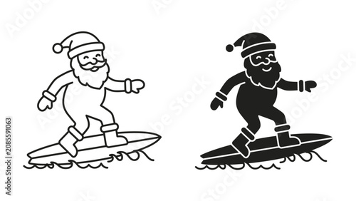 Fotografía Santa Claus Surfing Fun: A fun and whimsical depiction of Santa Claus riding a surfboard, ready to bring holiday cheer to the waves
