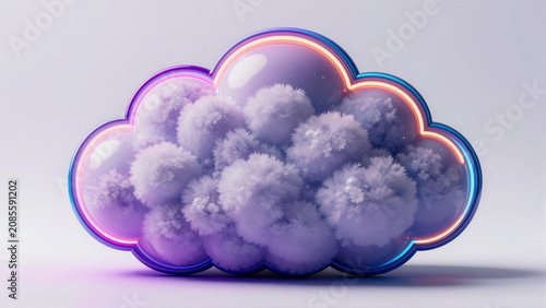 Purple neon cloud icon for digital technology concept